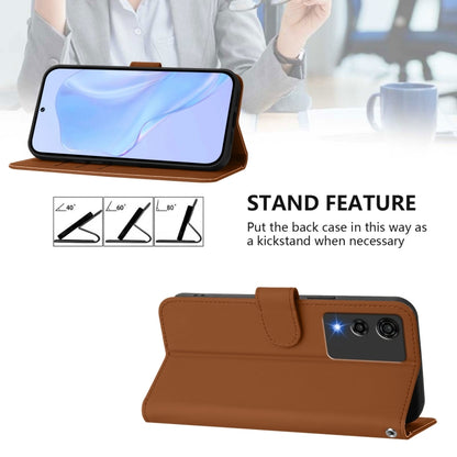 Brown leather wallet phone case with lanyard, stand feature and flip cover