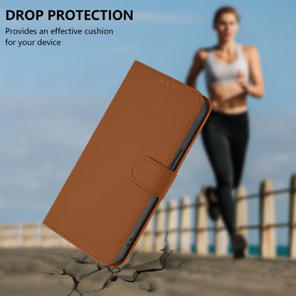 Brown leather wallet phone case with lanyard, drop protection flap