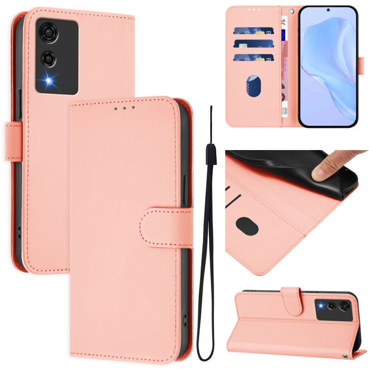 Pink leather wallet phone case with lanyard, flip cover and card slot
