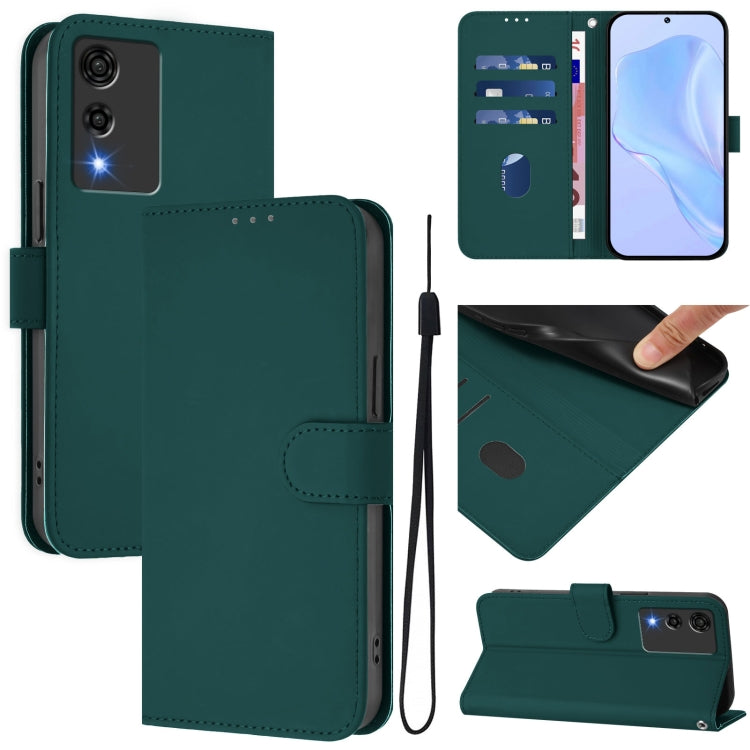 Dark green leather phone case with lanyard, front wallet flap, card slot