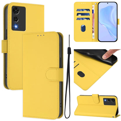 Yellow leather phone case with lanyard, front wallet flap, card slot