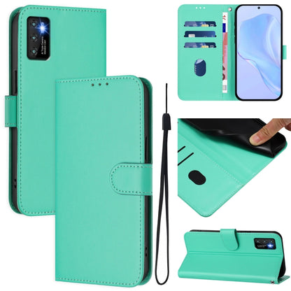 Mint green leather flip wallet phone case with lanyard, magnetic front and card holder