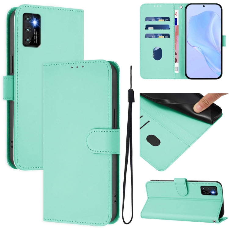 Leather phone case with lanyard, mint teal folio design with flip cover and card slot