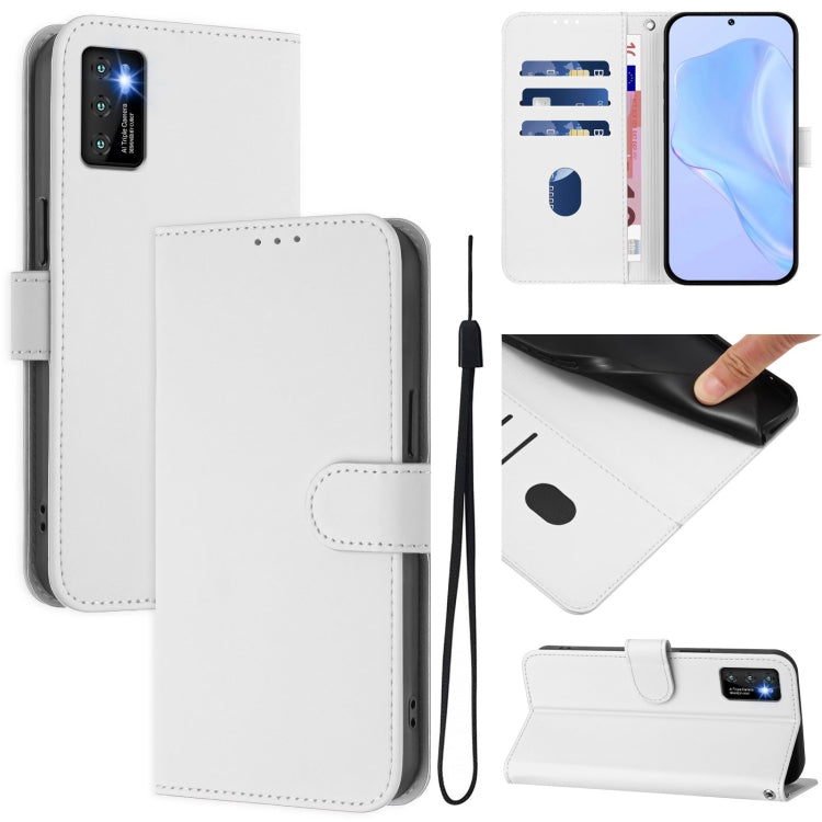 Leather phone case with lanyard, white folio design with flip cover and card slot