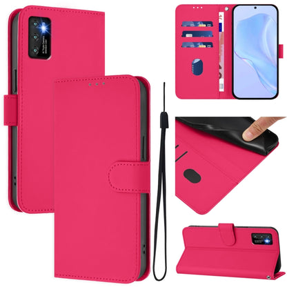 Leather phone case with lanyard, bright pink folio design with flip cover and card slot