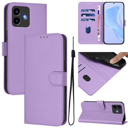 Purple leather phone case with lanyard strap and foldover cover