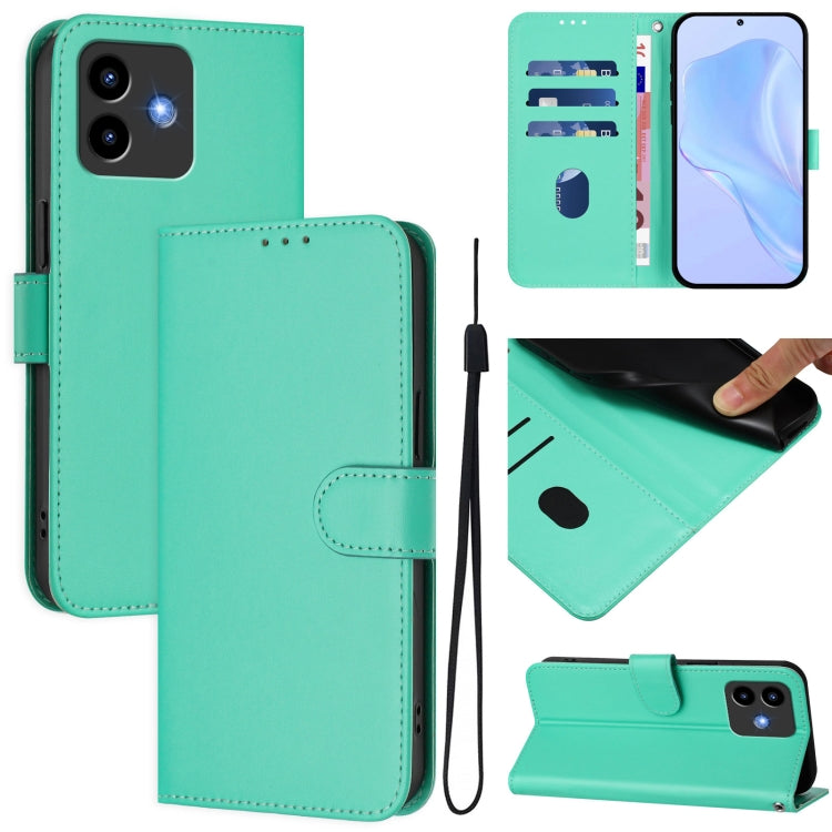 Teal leather phone case with lanyard strap and foldover cover