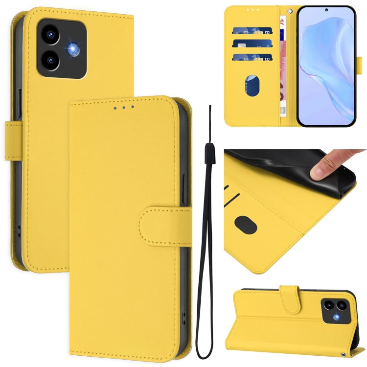 Yellow leather phone case with lanyard strap and foldover cover