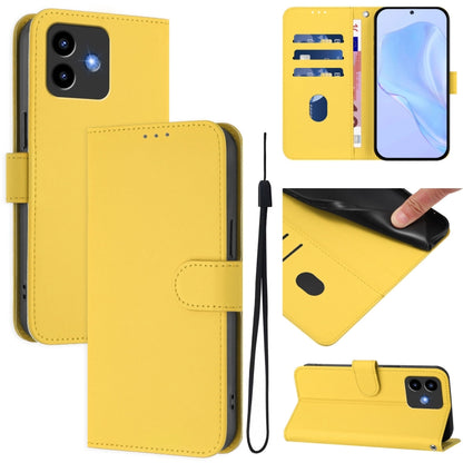 Yellow leather phone case with lanyard strap and foldover cover