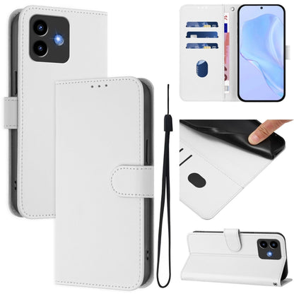 White leather phone case with lanyard strap and foldover cover