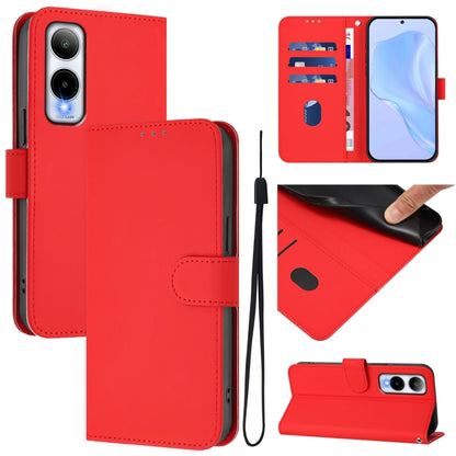 Red leather phone case with lanyard, folio wallet with card slots and magnetic flap