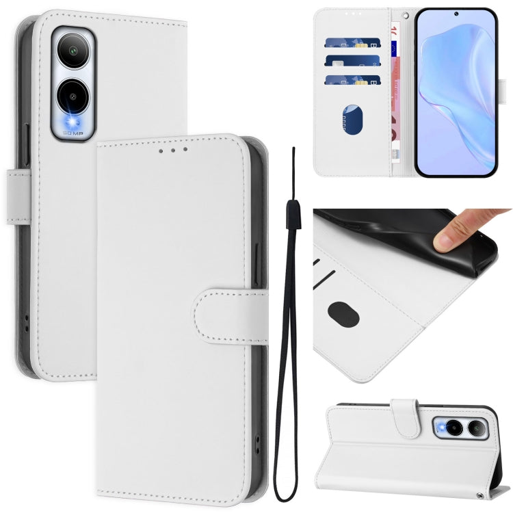 White leather flip phone case with lanyard strap and card slot
