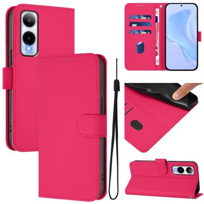 Pink leather flip phone case with lanyard strap and card slot