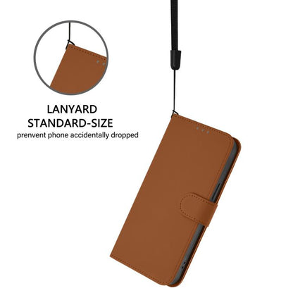 Brown leather phone case with attached lanyard strap and stitched side closure