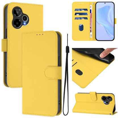 Yellow leather phone case with lanyard, folio wallet with card slots and magnetic flap