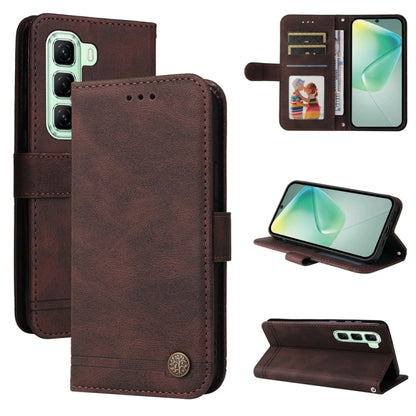 Brown leather phone case with metal button, folio design, card slots and viewing stand