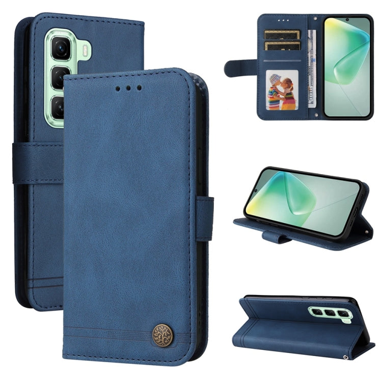 Blue leather wallet phone case with metal button, card slots, magnetic flap