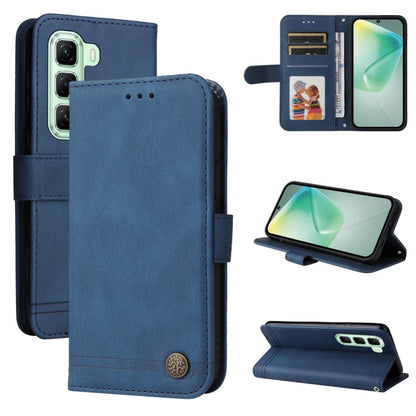 Blue leather wallet phone case with metal button, card slots, magnetic flap