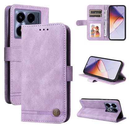 Leather wallet phone case with metal button, purple flip cover and card slots