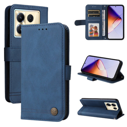 Leather wallet phone case with metal button, blue flip cover and card slots