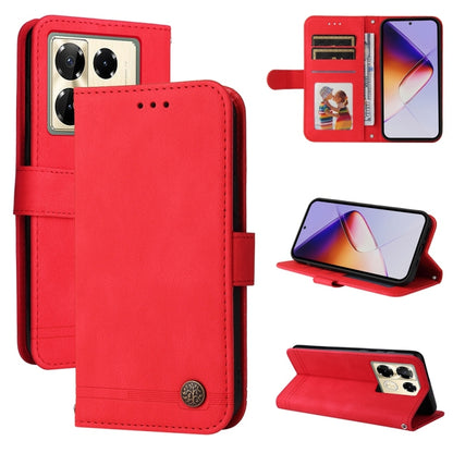 Leather wallet phone case with metal button, red flip cover and card slots