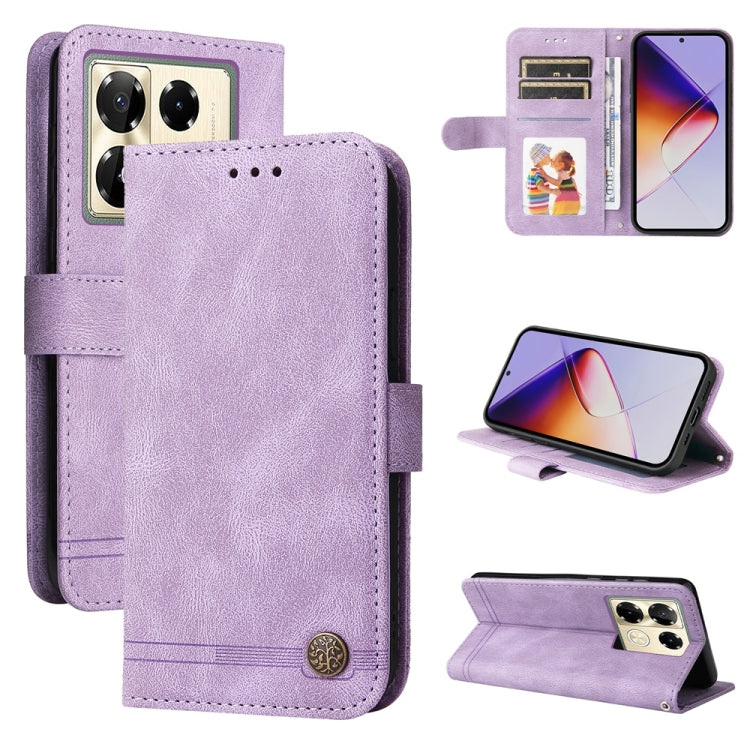 Leather wallet phone case with metal button, purple flip cover and card slots