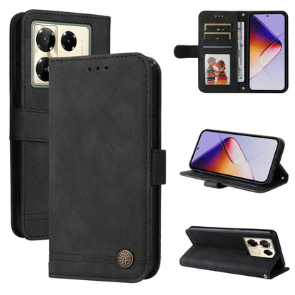 Leather wallet phone case with metal button, black flip cover and card slots