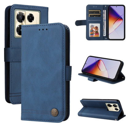 Leather wallet phone case with metal button, blue flip cover and card slots