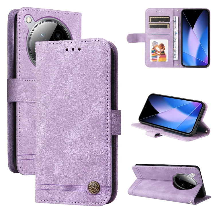 Purple leather wallet phone case with metal button, card slots, magnetic flap