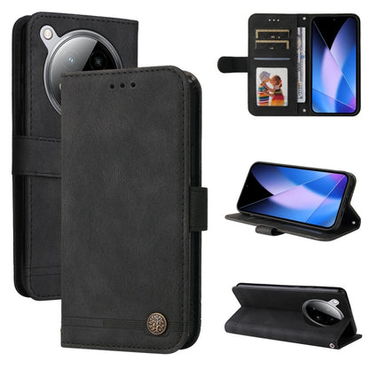 Black leather wallet phone case with metal button, card slots, magnetic flap
