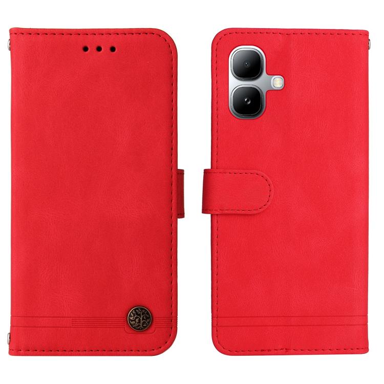 Red leather wallet phone case with card slots and metal snap button