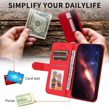 Red leather wallet phone case showing card slots and inner pocket for ID