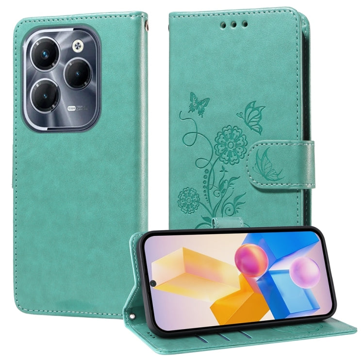 Green leather phone case, embossed butterfly-flower design, flip cover with card slot