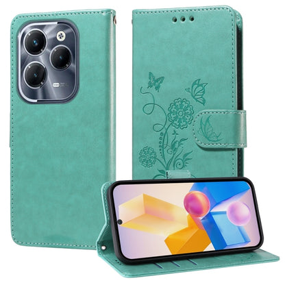 Green leather phone case, embossed butterfly-flower design, flip cover with card slot