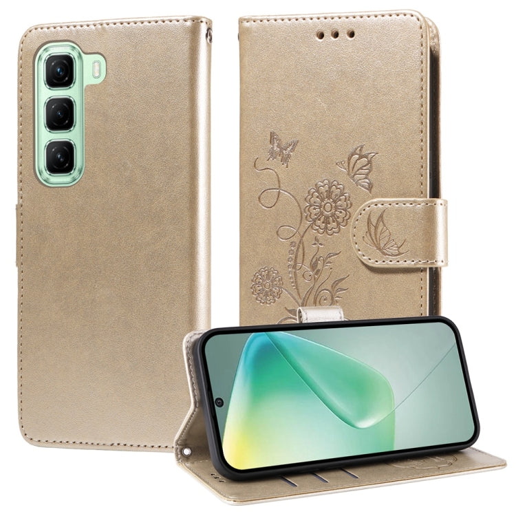 Leather folio phone case with embossed butterfly and floral design, beige, stand-up cover