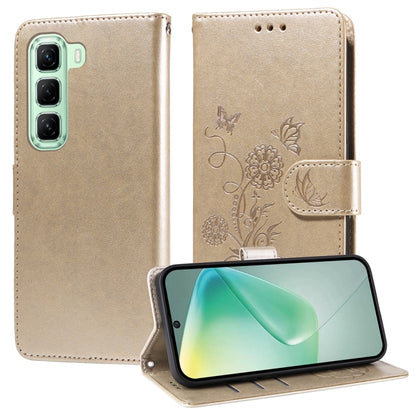 Leather folio phone case with embossed butterfly and floral design, beige, stand-up cover