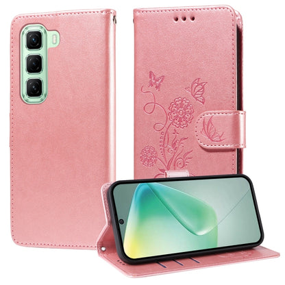 Pink embossed butterfly-flower leather folio phone case with side camera cutout