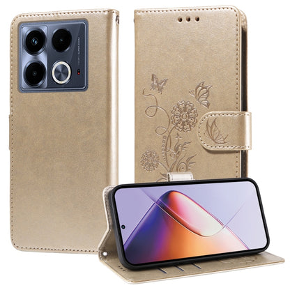 Beige leather phone case with embossed butterfly and flower design, flip cover