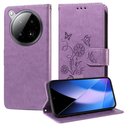 Purple embossed butterfly-flower leather folio phone case with side camera cutout