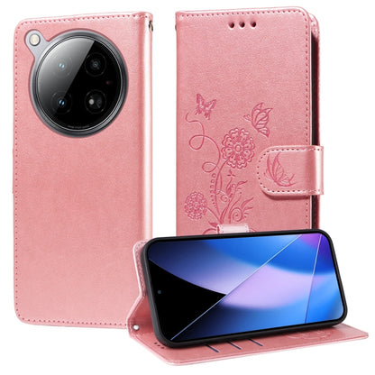 Rose-pink embossed butterfly-flower leather folio phone case with magnetic flap strap