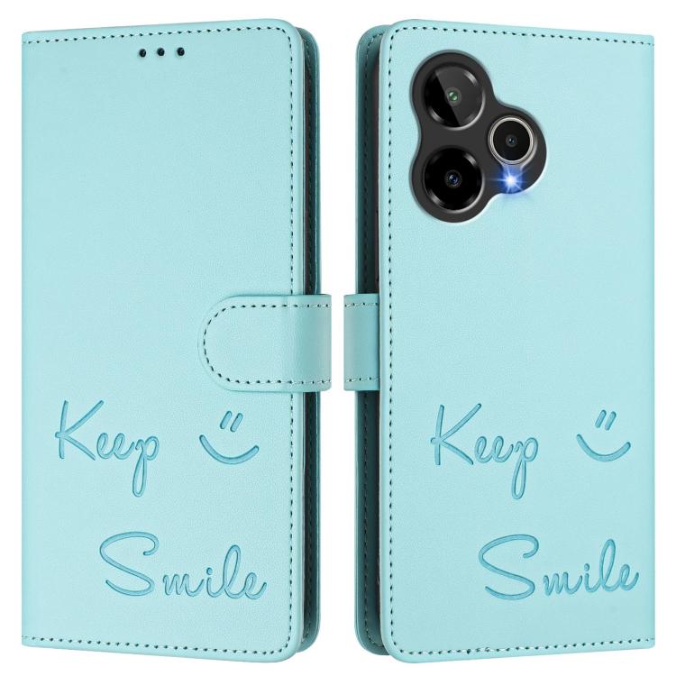 Light mint folio phone case with flip cover and 'Keep Smile' script design