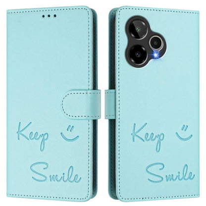 Light mint folio phone case with flip cover and 'Keep Smile' script design