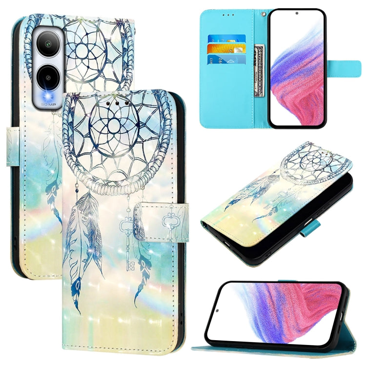 Flip leather phone case with blue dreamcatcher and web-style circle patterns