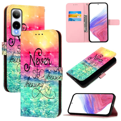 Flip leather phone case with colorful gradient finish and “Never stop dreaming” text