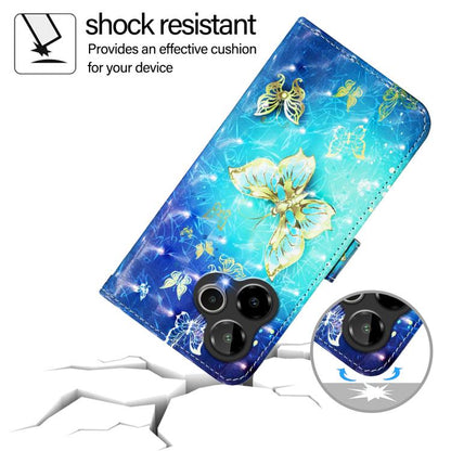 Blue flip phone wallet case with golden butterfly pattern, shock-resistant style