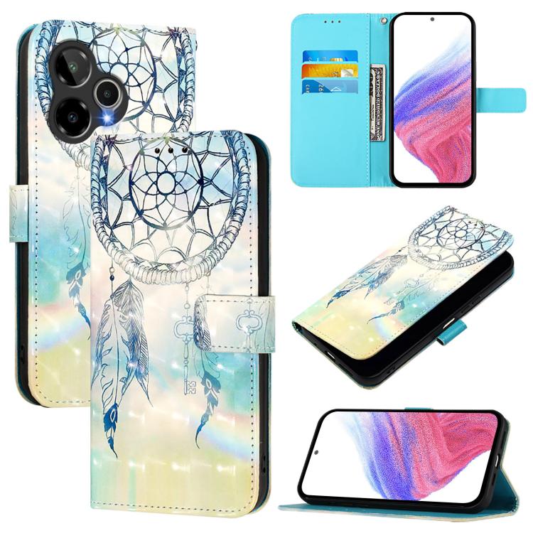 Blue and white flip phone case with dreamcatcher feather pattern and folio flap