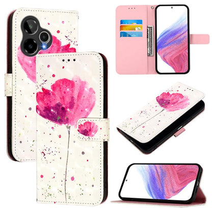 Flip leather phone case with white base and pink watercolor flower splatter