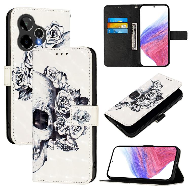 Flip leather phone case with white rose graphic and dark flip cover