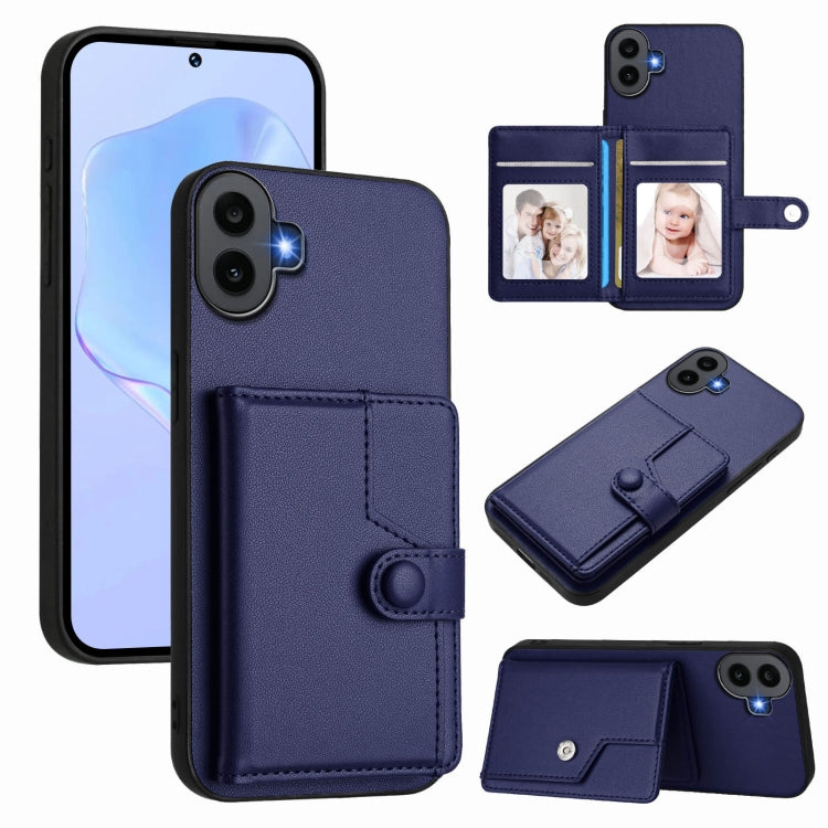 RFID anti-theft phone bag case with snap button and card slots, dark blue
