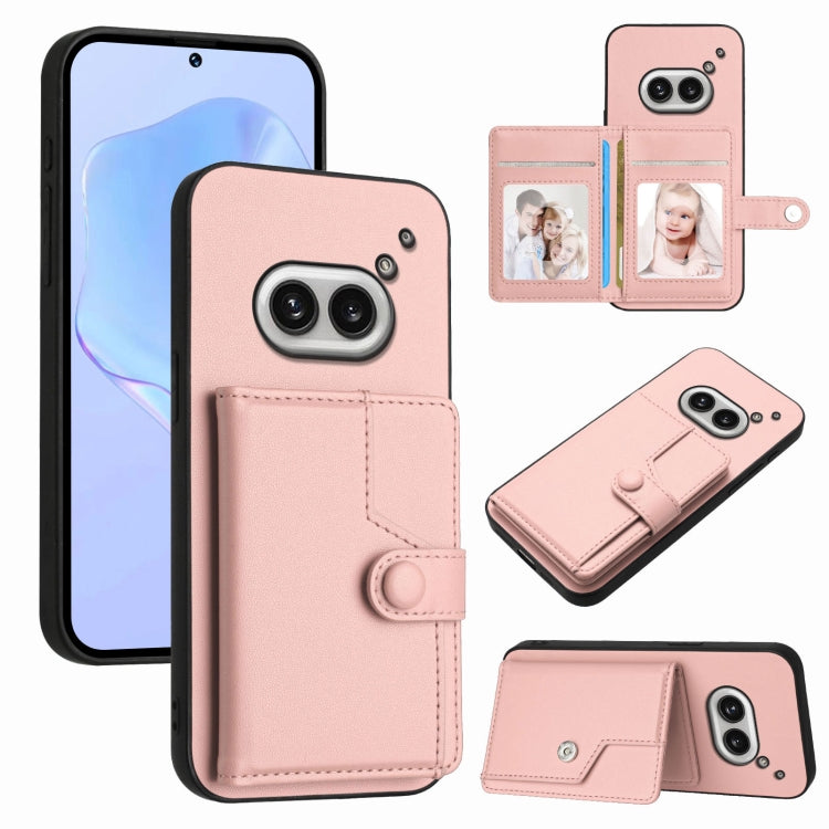 Pink RFID anti-theft phone case with card slots and magnetic button closure